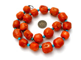 Coral & Turquoise Bead Necklace 18" - The Jewelry Lady's Store