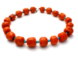 Coral & Turquoise Bead Necklace 18" - The Jewelry Lady's Store