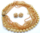 Cream & Beige Multi Strand Bead Necklace Set Vintage - The Jewelry Lady's Store