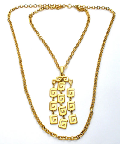 Crown Trifari Gold Greek Key Necklace Vintage