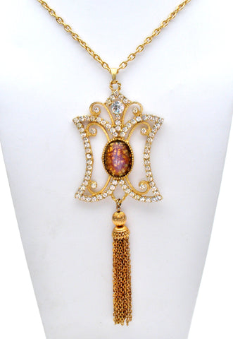 Dodd's Faux Opal & Rhinestone Necklace Vintage