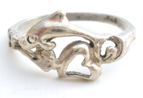 Dolphin Heart Ring In Sterling Silver Size 8