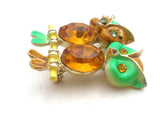 Double Jelly Belly Owl Brooch Enamel Vintage Pin - The Jewelry Lady's Store
