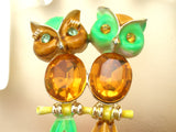 Double Jelly Belly Owl Brooch Enamel Vintage Pin - The Jewelry Lady's Store