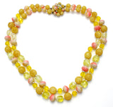 Double Strand Yellow & Pink Bead Necklace Vintage - The Jewelry Lady's Store
