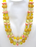 Double Strand Yellow & Pink Bead Necklace Vintage - The Jewelry Lady's Store