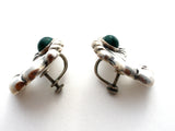 Early Mexican Screwback Green Onyx Earrings - The Jewelry Lady's Store
