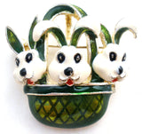 Enamel Rabbits in Basket Pendant Brooch - The Jewelry Lady's Store