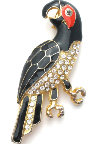 Enamel & Rhinestone Parrot Brooch Pin Vintage