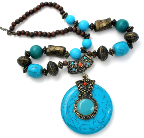 Faux Turquoise Bead Necklace Statement