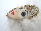 Flapper Porcelain Rhinestone Brooch Pin Vintage - The Jewelry Lady's Store