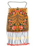 Floral Glass Seed Bead Fringe Purse Antique - The Jewelry Lady's Store