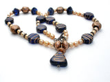 Foiled Blue Glass Bead & Pearl Necklace - The Jewelry Lady's Store