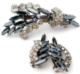Gray & Clear Rhinestone Brooch Set Vintage - The Jewelry Lady's Store