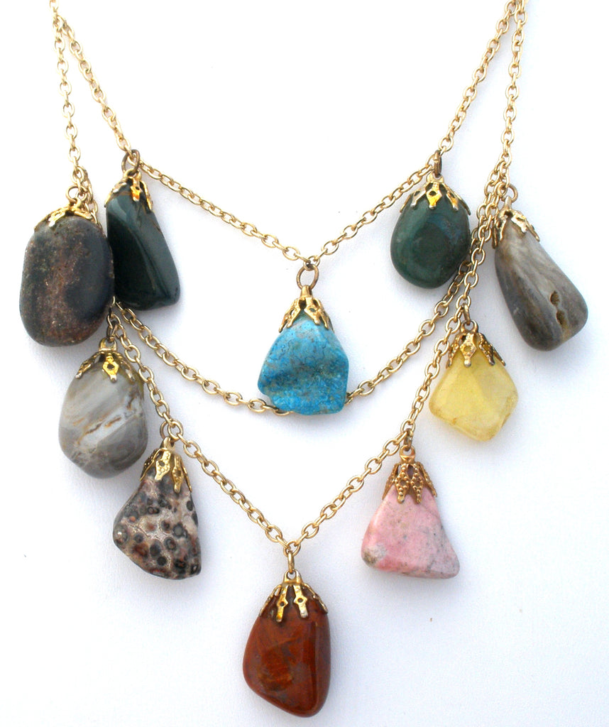 Gemstone Nugget Festoon Necklace Vintage - The Jewelry Lady's Store