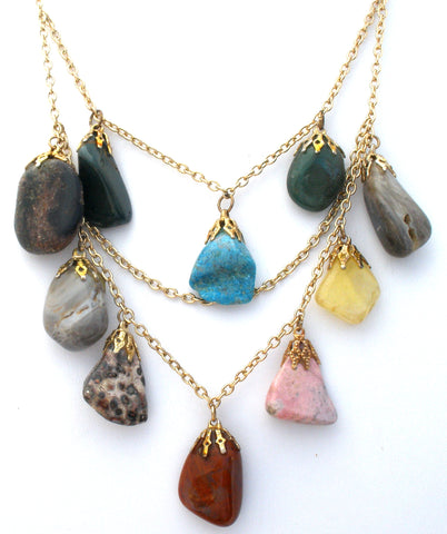 Gemstone Nugget Festoon Necklace Vintage
