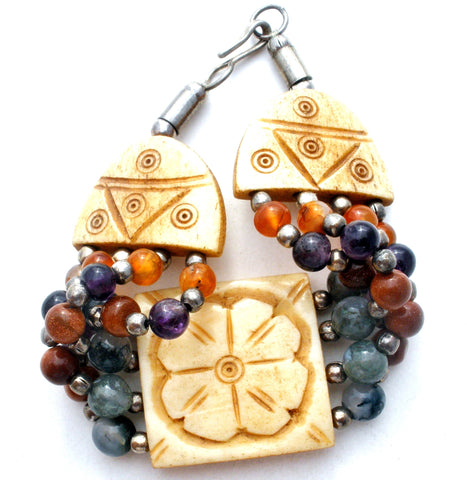 Vintage Gemstone Bead & Flower Panel Bracelet