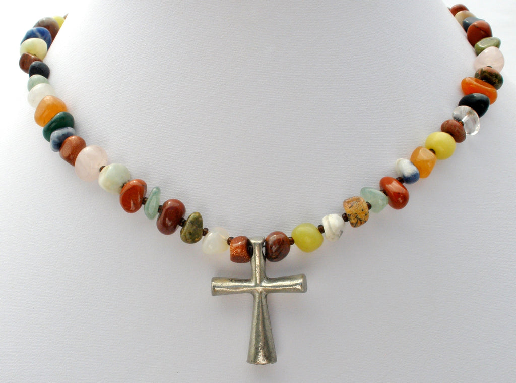 Gemstone Bead Cross Necklace Sterling Silver – The Jewelry Lady's Store