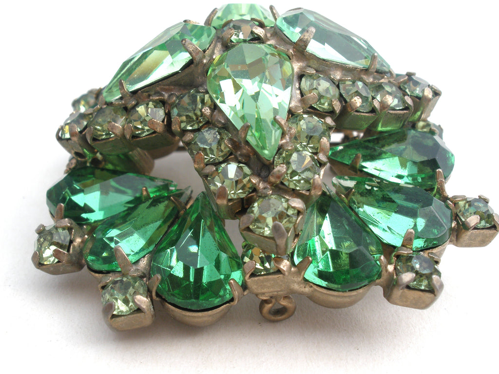 Vintage Leaf Rhinestone Brooch Pin set in gold tone metal emerald color and  light green rhinestones – Carol's True Vintage and Antiques