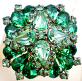 Green Rhinestone Layered Brooch Pin Vintage - The Jewelry Lady's Store