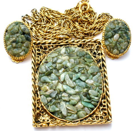 Green Jade Necklace & Earrings Vintage