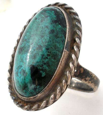 Green Turquoise Ring Sterling Silver Size 6.5
