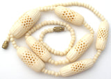 Hand Carved Bone Bead Necklace Vintage - The Jewelry Lady's Store