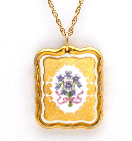 Hand Painted Flower 14K Gold Filled Necklace Vintage 22"