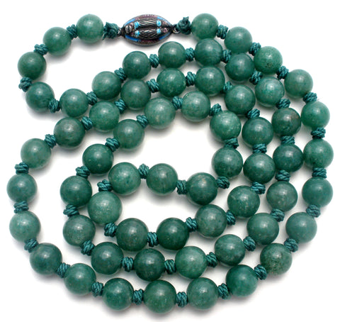 Hand Knotted Green Aventurine Bead Necklace 26"