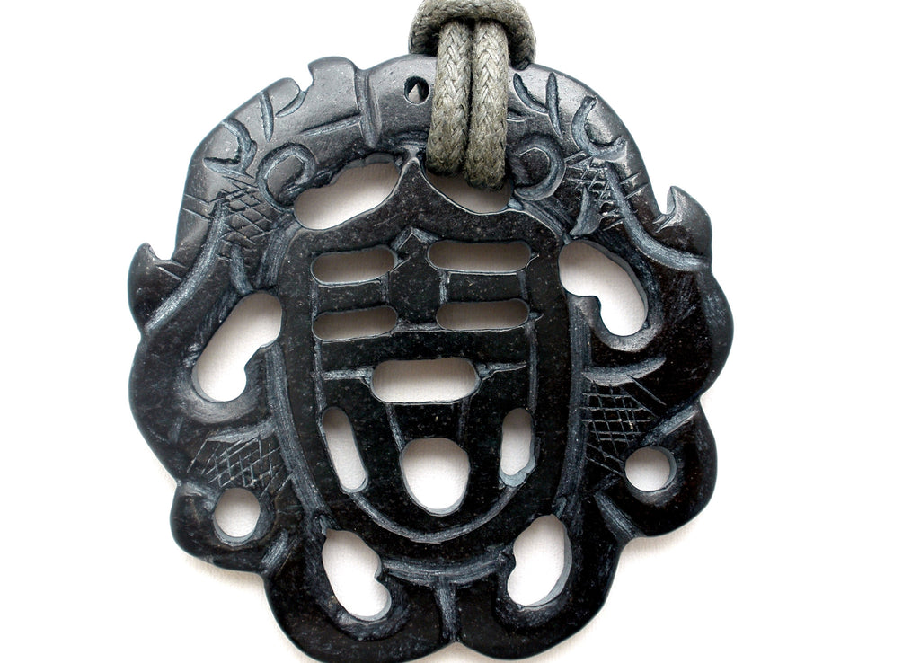 Black Jade Pendant Necklace Hand Carved - The Jewelry Lady's Store