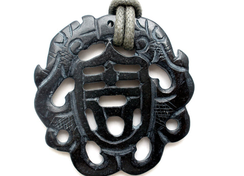 Black Jade Pendant Necklace Hand Carved
