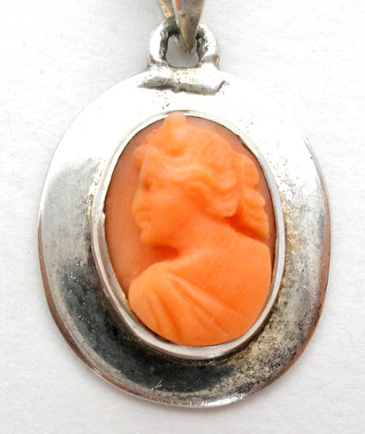 High Relief Coral Cameo Pendant Vintage
