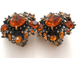 Hollycraft Amber Gold Rhinestone Earrings Vintage - The Jewelry Lady's Store