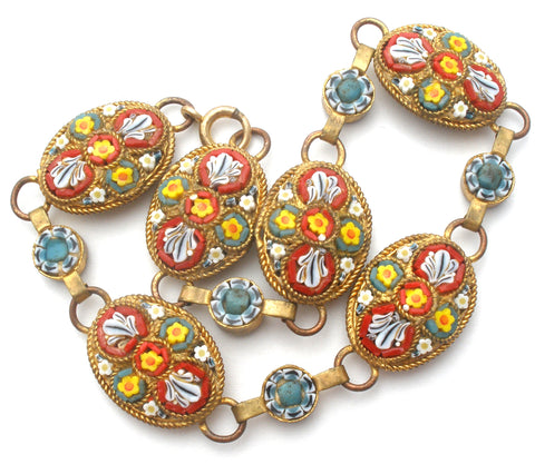Italian Mosaic Floral Bracelet Gold Filled Vintage