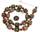 Jay King Green UNAKITE Bead Necklace 925 - The Jewelry Lady's Store