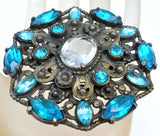 Large Blue Rhinestone Brooch Vintage - The Jewelry Lady's Store