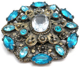 Large Blue Rhinestone Brooch Vintage - The Jewelry Lady's Store