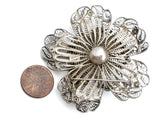 Large Cannetille Flower Sterling Silver Brooch Vintage - The Jewelry Lady's Store