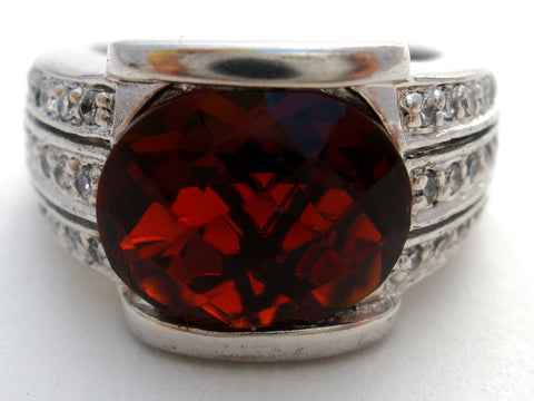 Large Faux Ruby Ring Sterling Silver Size 10