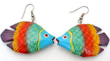 Large Fish Earrings Hand Painted /Wood Vintage - The Jewelry Lady's Store