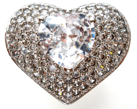 Large Heart Ring with Clear CZ's Size 8