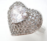 Large Heart Ring with Clear CZ's Size 8 - The Jewelry Lady's Store
