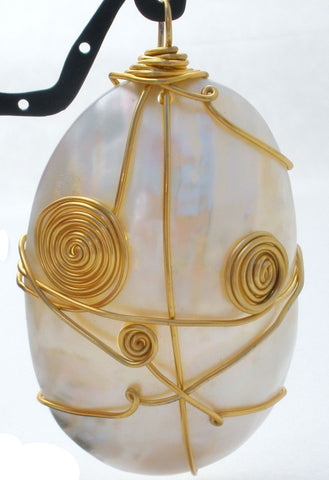 Large Wire Work Mother of Pearl Pendant