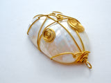 Large Wire Work Mother of Pearl Pendant - The Jewelry Lady's Store
