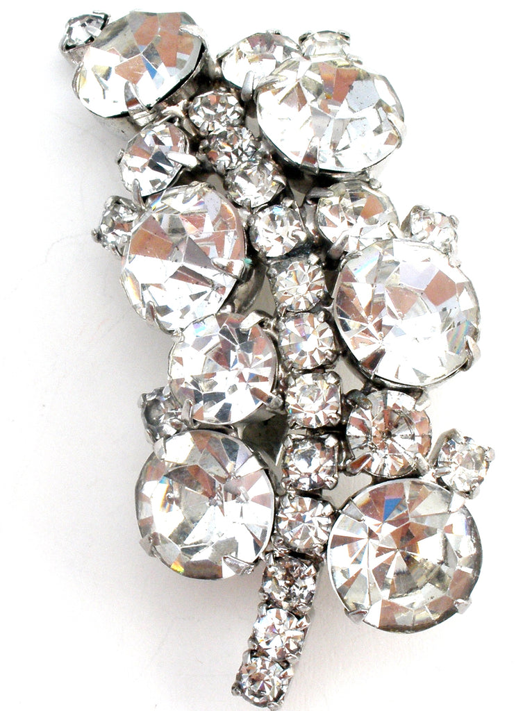 Leaf Brooch Pin With Clear Rhinestones Vintage - The Jewelry Lady's Store