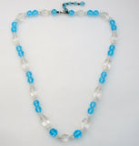 Light Blue & Clear Crystal Bead Necklace Vintage 27" - The Jewelry Lady's Store