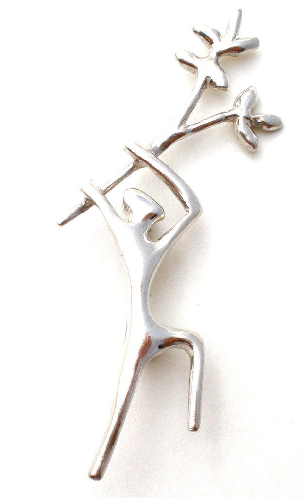 Man Holding Tree Branch Brooch Pin 925 Vintage - The Jewelry Lady's Store
