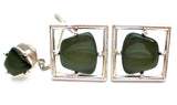 Men's Green Cufflinks &Tie Tack Sarah Coventry - The Jewelry Lady's Store