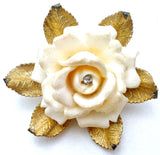 Miriam Haskell Celluoid Rhinestone Rose Brooch Pin - The Jewelry Lady's Store