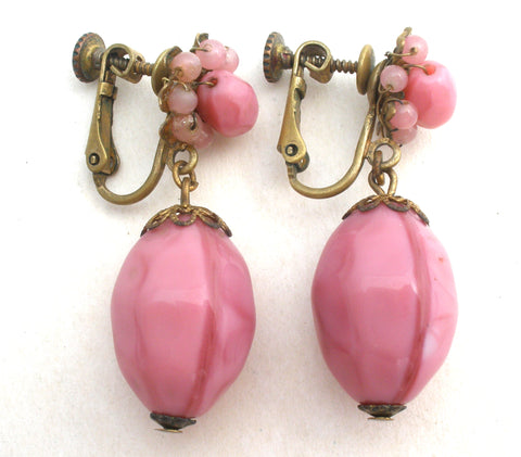 Miriam Haskell Pink Glass Earrings Vintage